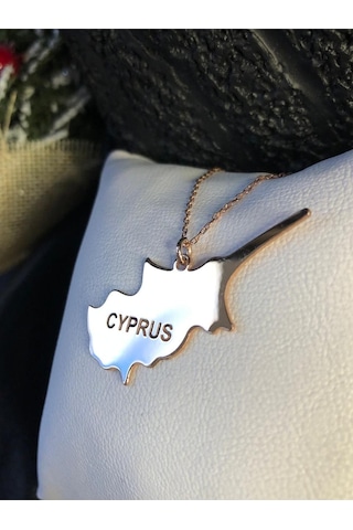 Kıbrıs Cyprus Haritası Bayrağı Rose Renk 925 Ayar Gümüş Ülke Kolye