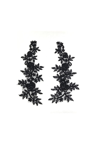 Siyah Boncuk Ve Pul İşlemeli / Güpür Dantel Aplike / 2'li Set / Df108