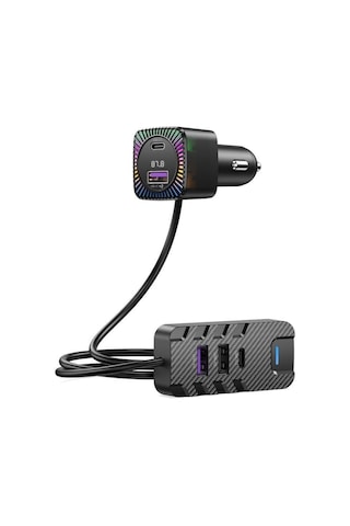 Bcc13 Çok Fonksiyonlu Araç Şarj Adaptörü - Led Işıklı Çift Usb Çıkışlı - 5v3.1v Ortam Aydınlatmalı