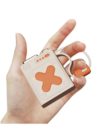 Mini 68mm 22.5w Led Göstergeli Pd 10.000mah, Dahili Type-c Ve Lightning Kablolu Usb Çıkışlı Powerbank Bej