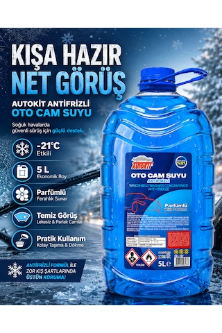 Autokit Antifrizli Oto Cam Suyu Konsantre %21 Alkollü 5 Litre Parfümlü Cam Suyu