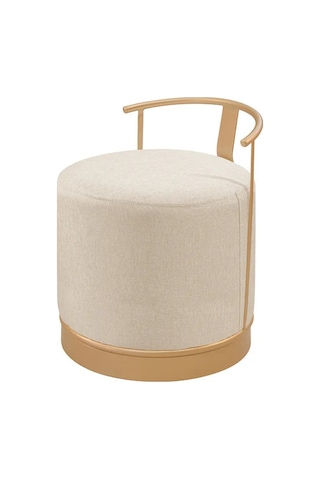 Pufi Puf Gold Metal Çerçeveli Keten Çok Amaçlı Dekoratif Oturak, Makyaj Oturağı,montajsız Puf Bench KREM