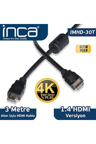Inca Hdmı 3Metre Imhd-30T Hdmı Hdmı 1.4V Kablo 4K Ultra 3D Altın