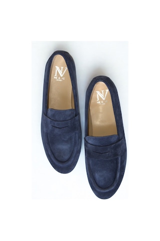 Ne&ve Shoes Lacivert Süet Hakiki Deri Kadın Loafer Ayakkabı