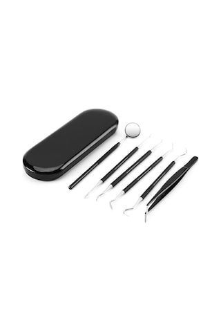 Valkyrie 6 Parça Paslanmaz Çelik Metal Kutulu Diş Tartar Temizleme Dental Ağız Bakım Seti Siyah Kutu