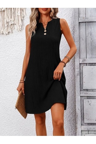 Alyn Wear Kadın Askılı Krinkıl Kumaş Mini Boy Elbise Siyah