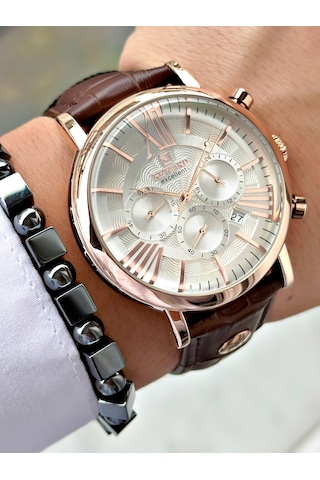 Reward Marka Deri Kordon Orjinal Klips Su Geçirmez Erkek Kol Saati + Bileklik Rose Gold - Gold