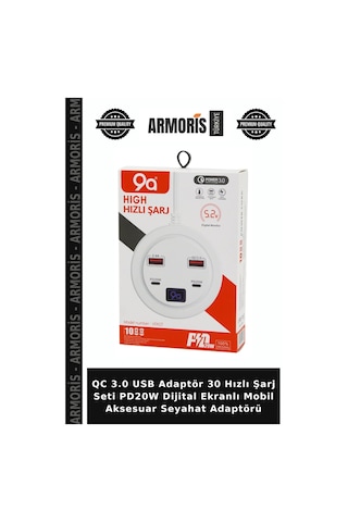 Qc 3.0 Usb Adaptör 30 Hızlı Şarj Seti Pd20w Dijital Ekranlı Mobil Aksesuar Seyahat Adaptörü