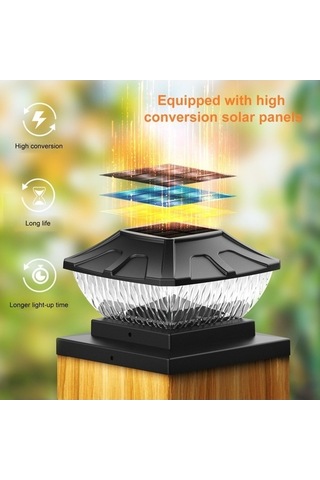 Opulentliving Güneş Enerjili Bahçe Aydınlatma - Ip65 Su Geçirmez 6x6 Sütun Lamba, 600mah Pil Siyah Siyah