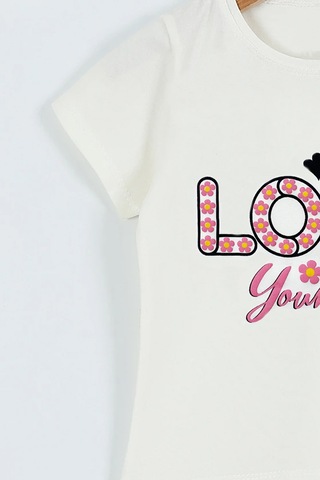 Hçm Kız Çocuk Tshirt Love Baskılı Bisiklet Yaka D28 Krem
