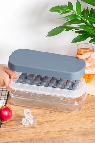 32'li Buzluk Buz Saklama Kabı - Bas Çıkar Buz Küpü Hazneli Buz Kalıbı-antrasit Royaleks-mp-7075 Asorti
