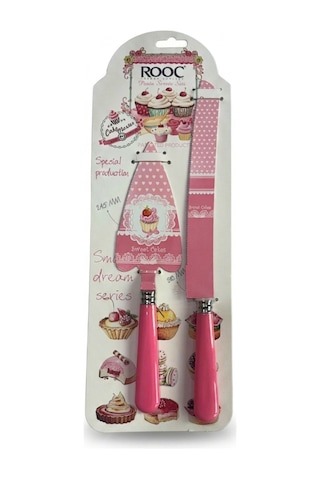 Rooc Cupcake Ve Kalp Desenli Pembe 2 Parça Pasta Servis Seti Renkli