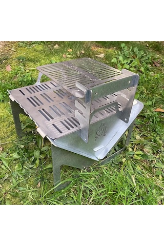 Kamp Ayısı Grillogybox Katlanır Pratik Asansörlü Mangal, 2mm Çelik, Özel Çantalı Gri