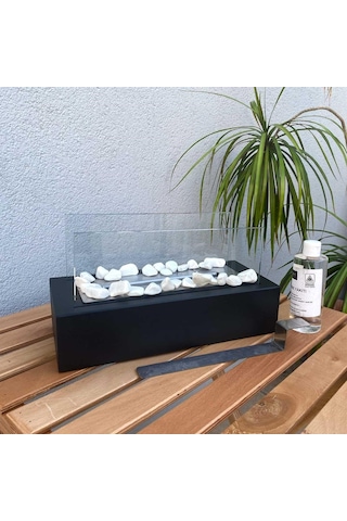 Reyo Faralya Metal Siyah Bioethanol Masaüstü Şömine Sertifikalı Yakıt Ve Taş Hediyeli