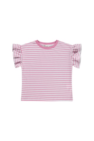 Civil Girls Çizgili Volan Kol 10-13 Yaş Tişört - Pembe Gul Kurusu