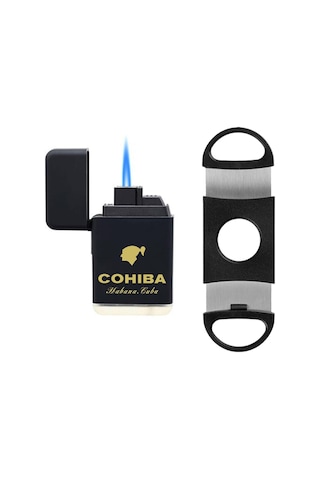 Cohiba Plastik Jet Alev Puro Çakmağı Kesici Seti Siyah