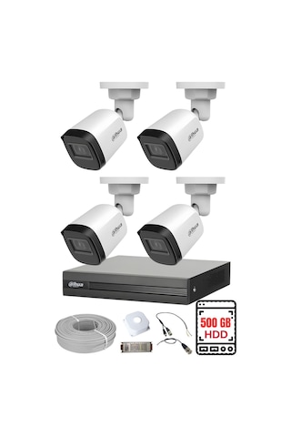Dahua 4 Kameralı Gece Görüşlü Su Geçirmez Full Hd Güvenlik Kamerası Seti 500gb