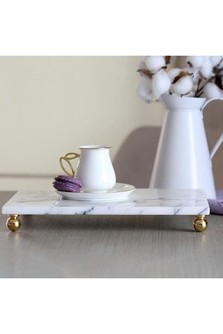 Akayev Mermer Leylak 30x20 Cm Altın Boncuk Ayak Sunum Tabağı