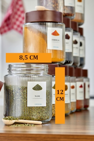 6'lı Çizgili Kalın Cam Kavanoz Baharatlık Bakliyat Saklama Kavanozu Seti 650 Ml Şeffaf