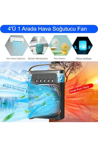 Buzlu Su Püskürtmeli Hava Serinletici Fan Taşınabilir Hava Nemlendiricili Ledli Fan