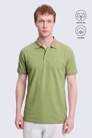 Hatemoğlu Yeşil Regular Fit Polo Yaka 100% Pamuklu Tişört Yeşil - Mavi