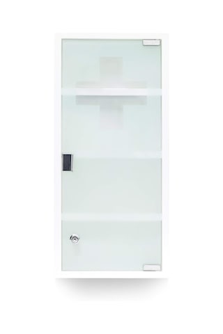Xxl Cam Kapaklı Kilitli Metal Dolabı 4 Raflı 57x27 Cm Ilk Dolabı, Otel Ve Restorantlar Için Uygun Beyaz