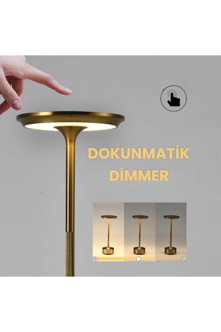 Toronto Şarjlı Metal Kasa Masa Lambası Dimmerli 3 Renk Işıklı Cata Dekoratif Abajur Dokunmatik Restoran Cafe Lamba Çok Renkli