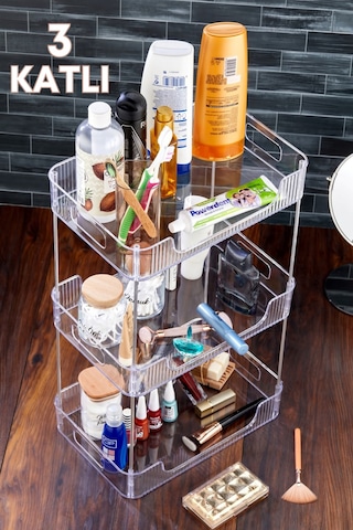 Grimorlife 3 Katlı Kristal Makyaj Organizeri Çok Amaçlı Dekoratif Kozmetik Takı Aksesuar Düzenleyici Banyo Rafı Diğer
