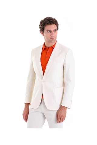 Hatemoğlu Ekru Comfort Fit Düz Mono Yaka Casual Keten Ceket Ekru