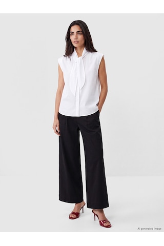 Lcw Vision Beyaz Fular Yaka Oversize Kadın Gömlek