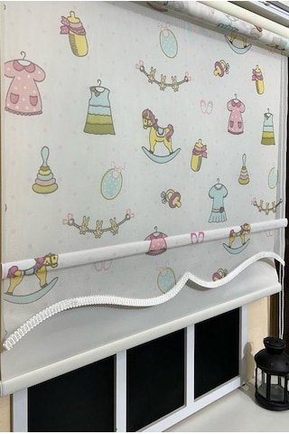 Çift Mekanizmalı Desenli Tül Stor Perde Çocuk Odası Baskı Stb-109