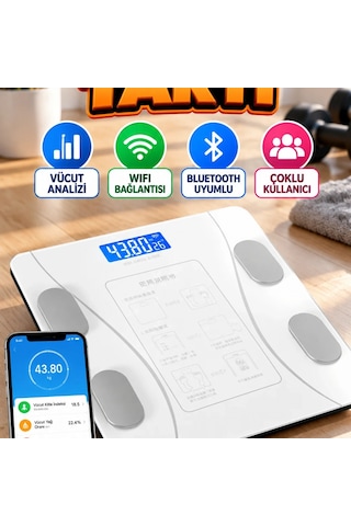 Dijital Elektronik Tartı Vücut Analizli Wifi Akıllı Yağ Ölçer Bluetooth Baskül
