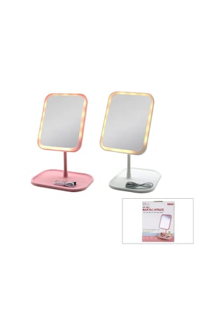 Dikdörtgen 7 Inc Ledli - Usb Şarjlı Makyaj Aynası 90 Açı Ayarlı Takılı Ayak Renkli Pls İ11-017 5047