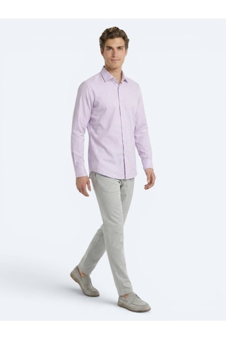 Kip Açık Pembe Regular Fit Uzun Dokuma Casual Pamuk Karışımlı Gömlek