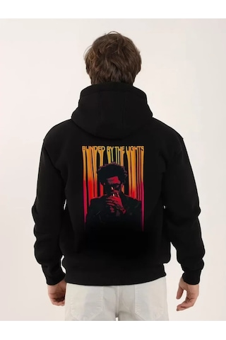 Efnaz Style Unisex Baskılı Oversize Üç İplik Kapüşonlu Sweatshirt - Siyah