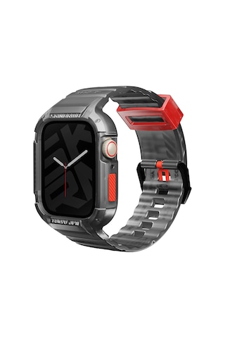 Watch 7 45mm Kordon Skinarma Saido Sert Pc Kasa Koruyuculu Silikon Strap Kayış Füme Füme