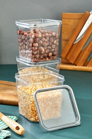 3 Parça Contalı Ve Sızdırmaz Kapaklı Saklama Kabı Seti Buzdolabı Ve Kuru Gıda Uyumlu 3x1600 Ml Şeffaf