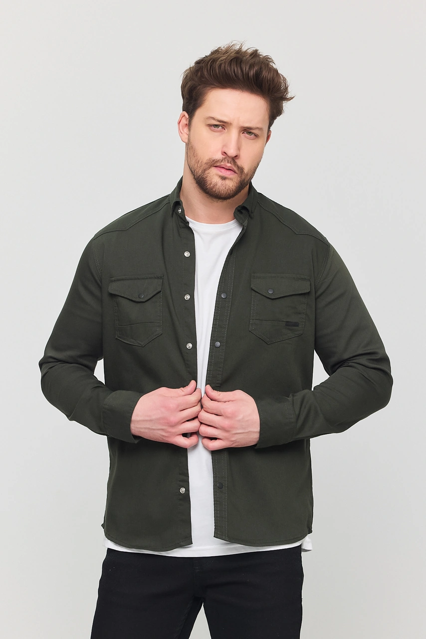 Yxc Slim Fit Erkek Yeşil Kot Gömlek Yeşil