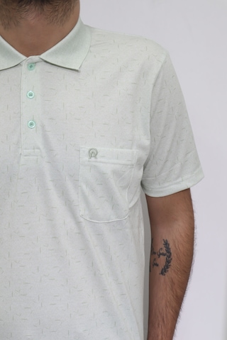 Santa Dmctekstil Erkek Desenli Klasik Kesim Rahat Kalıp Tek Cepli Polo Yaka Düğmeli T-shirt Yeşil