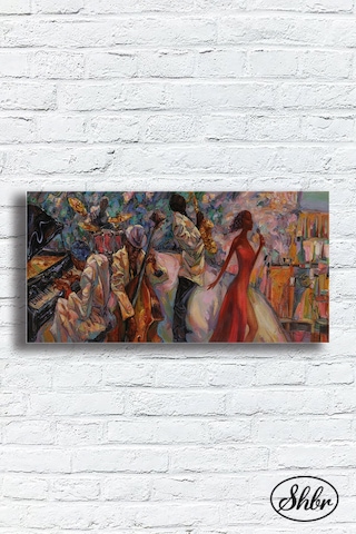 Tekli Yatay Kanvas Duvar Tablosu Salon Yatak Odası Kafe Ofis Caz Blues Şarkıcı Ve Orkestra
