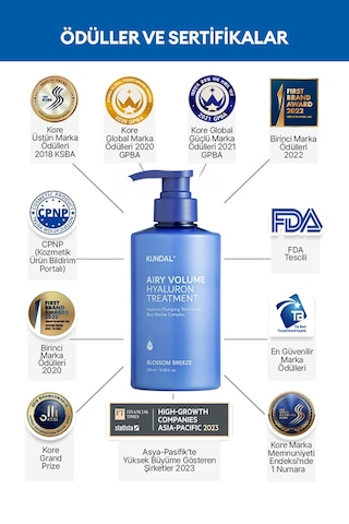 Arındıran Nemlendiren Hacim Veren Saç Kremi Kundal Airy Volume Hyaluron Treatment 500ml Blossom Br.
