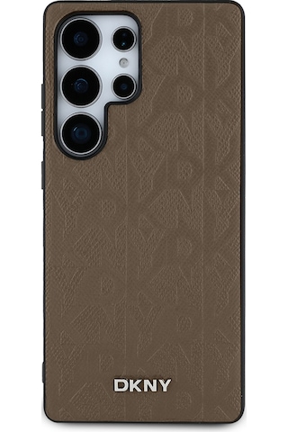 Galaxy Uyumlu S25 Ultra Kılıf Dkny Lisanslı Magnetik Pu Deri Grid Pattern Kapak Kahverengi