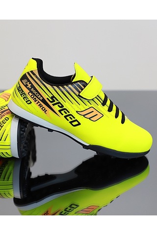 1753-1368 Bantlı Çocuk Halı Saha Futbol Ayakkabısı Sarı Çok Renkli