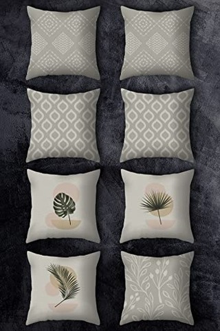 Çift Tarafı Baskılı 43x43 Kırlent Kılıfı 8'li Set Kombini Çok Renkli