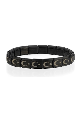 Ay Yıldız Türk Bayrağı İtalyan Charm Unisex Çelik Bileklik Scb55 Siyah 37919996