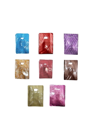 Omeyva Kırmızı Puantiyeli Metalize Hediye Paketi El Geçmeli Poşet - 12x17 Cm. - 100 Adet
