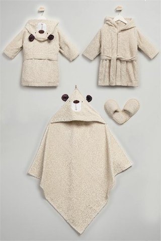 Bebitof Pamuk Sevimli Ayı Desenli Pamuk Bebek Bornoz Seti Kutulu Bbtf.krm.30030 Standart