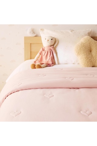 %100 Pamuk Penye Pembe Kalp Nakışlı Çocuk Tek Kişilik Çok Amaçlı Örtü 155 X 215 Cm Diğer