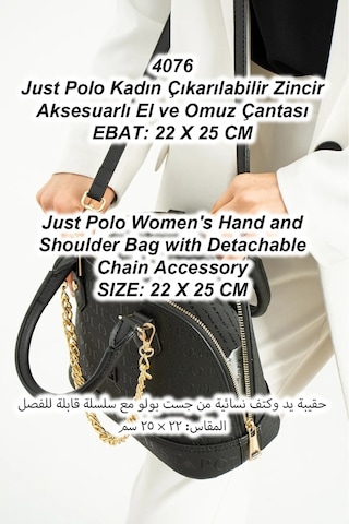 Just Polo Kadın Zincir Detaylı Lüks El Ve Omuz Çantası Shopper Ebat : 25x22 Cm Siyah - Camel