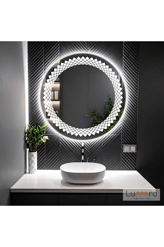 Elyssara Beyaz Led'li Lazer Kumlamalı Lavabo & Banyo Aynası Dokunmatik Sensörlü